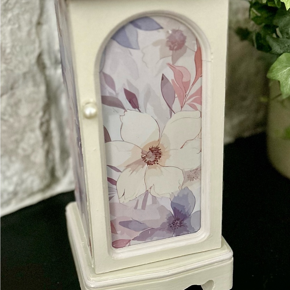 Vintage creamy white floral jewelry box Upcycled hand painted